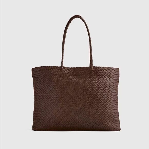 Quince Handbags - Quince Italian Leather Handwoven Tote Dark Brown XL Slim Shoulder Bag